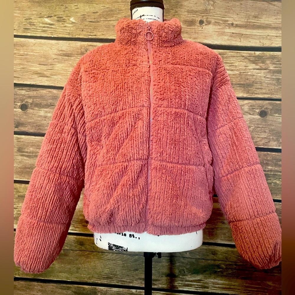 White Fable Zipped Bomber Puffer Faux Fur Jacket